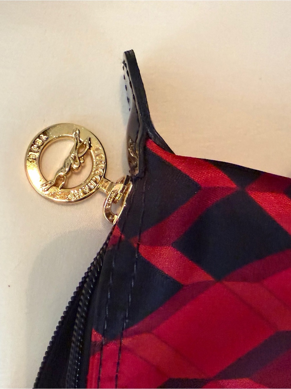 Longchamp Longchamp Le Pliage Limited Red and Black Diamond-Print Tote / New - Picture 3 of 5